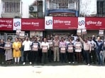 Bankers and members of the United Forum of Bank Union (UFBU) display placards during a nationwide one-day bank strike on Sept 11, demanding the implementation of a five-day workweek, in Siliguri. 