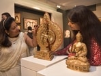 Visitors attend the 8th edition of PM Mementos e-Auction 2026, which is on display at the National Gallery of Modern Art (NGMA), in Delhi, till October 31. 