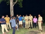 Belrayan range forest officials inspecting the spot after wild elephants’ attack on Tuesday night. (HT Photo)