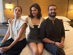 Aneet Padda with Nitya Mehra and Karan D Kapadia at the trailer launch of Hunkkaar.