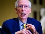 Senator Mitch McConnell, speaks to members of the media as he arrives at the US Capitol in Washington, DC, US, on Monday, Sept. 14, 2026, for the first time since suffering from a fall at his home on June 14.