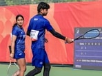 India's Aadhya Tiwari (L) and Jay Meena.