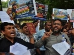 The Bhartiya Vidharthi Morcha staged a protest near the IIT Bombay gate on Tuesday, demanding a high-level inquiry into the alleged suicide (Praful Gangurde/HT Photo)