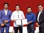 MBU Chancellor Dr. M. Mohan Babu and Physics Wallah Founder-CEO Alakh Pandey exchange MoU copies at Tirupati; Pro Chancellor Vishnu Manchu and Trustee Vinay Maheshwari were also present
