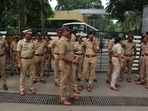 Police deployment at the IIT Bombay gate on Tuesday.
