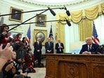 US President Donald Trump speaks in the Oval Office of the White House.