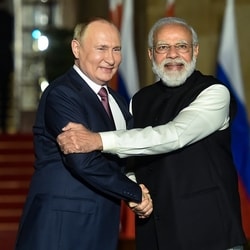 Prime Minister Narendra Modi with Russian President Vladimir Putin.