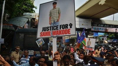 Students protesting after the suicide of Sahil Wakode, a student at IIT Bombay. (Praful Gangurde)