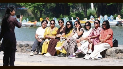 ALL WEATHER FRIENDS: A group seen enjoying the pleasant weather at Sukhna Lake, Chandigarh, on Wednesday. (Keshav Singh/HT) ALL WEATHER FRIENDS: A group seen enjoying the pleasant weather at Sukhna Lake, Chandigarh, on Wednesday. (Keshav Singh/HT)