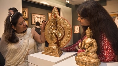 Visitors attend the 8th edition of PM Mementos e-Auction 2026, which is on display at the National Gallery of Modern Art (NGMA), in Delhi, till October 31. (Photo: Naveen Sharma/ANI ) Visitors attend the 8th edition of PM Mementos e-Auction 2026, which is on display at the National Gallery of Modern Art (NGMA), in Delhi, till October 31. (Photo: Naveen Sharma/ANI )