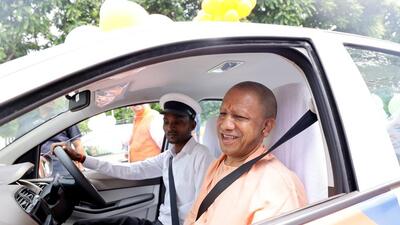 Chief minister Yogi Adityanath during the launch of the Bharat Taxi service in Lucknow on Wednesday. (Deepak Gupta/HT Photo) Chief minister Yogi Adityanath during the launch of the Bharat Taxi service in Lucknow on Wednesday. (Deepak Gupta/HT Photo)