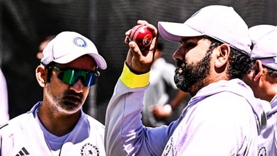 Rohit Sharma and Gautam Gambhir during a practice session. (X Images)