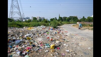 Illegally dumped garbage along the Sector-70A road near Pyramid Urban Homes housing society, as seen on Tuesday. (Parveen Kumar/Hindustan Times) Illegally dumped garbage along the Sector-70A road near Pyramid Urban Homes housing society, as seen on Tuesday. (Parveen Kumar/Hindustan Times)