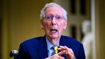 Senator Mitch McConnell, speaks to members of the media as he arrives at the US Capitol in Washington, DC, US, on Monday, Sept. 14, 2026, for the first time since suffering from a fall at his home on June 14. Senator Mitch McConnell, speaks to members of the media as he arrives at the US Capitol in Washington, DC, US, on Monday, Sept. 14, 2026, for the first time since suffering from a fall at his home on June 14.