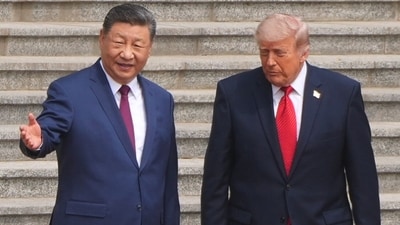 Donald Trump and China's President Xi Jinping at the Great Hall of the People, May 14, 2026, in Beijing. (AP Photo/Mark Schiefelbein)