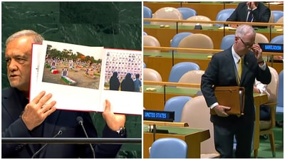 During his speech, Iranian President Masoud Pezeshkian (L) said that they are not terrorists but have been victims of terrorism. During his speech, Iranian President Masoud Pezeshkian (L) said that they are not terrorists but have been victims of terrorism.
