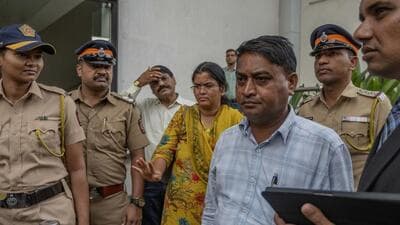 iMumbai, India - September 22, 2026: Parents of deceased IIT Bombay student Sahil Wakode interact with the media outside the Bandra Crime Branch office in mumbai, India, on Tuesday, September 22, 2026. (Photo by Satish Bate/ Hindustan Times) (Hindustan Times)