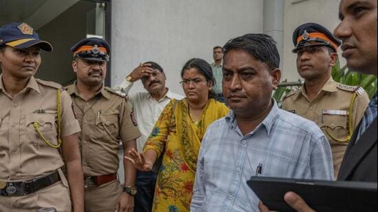 iMumbai, India - September 22, 2026: Parents of deceased IIT Bombay student Sahil Wakode interact with the media outside the Bandra Crime Branch office in mumbai, India, on Tuesday, September 22, 2026. (Photo by Satish Bate/ Hindustan Times) (Hindustan Times)