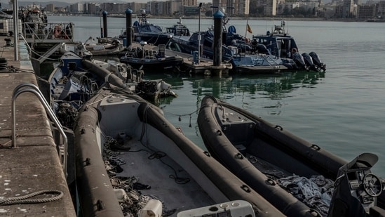 Two seized drugboats being held at the Customs Service docks in the port of Algeciras, Cádiz, Spain.