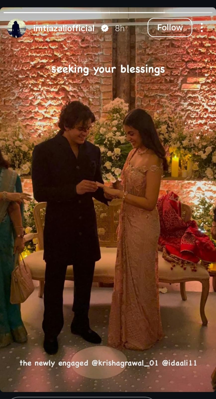 Ida Ali and Krish Agrawal's engagement ceremony.