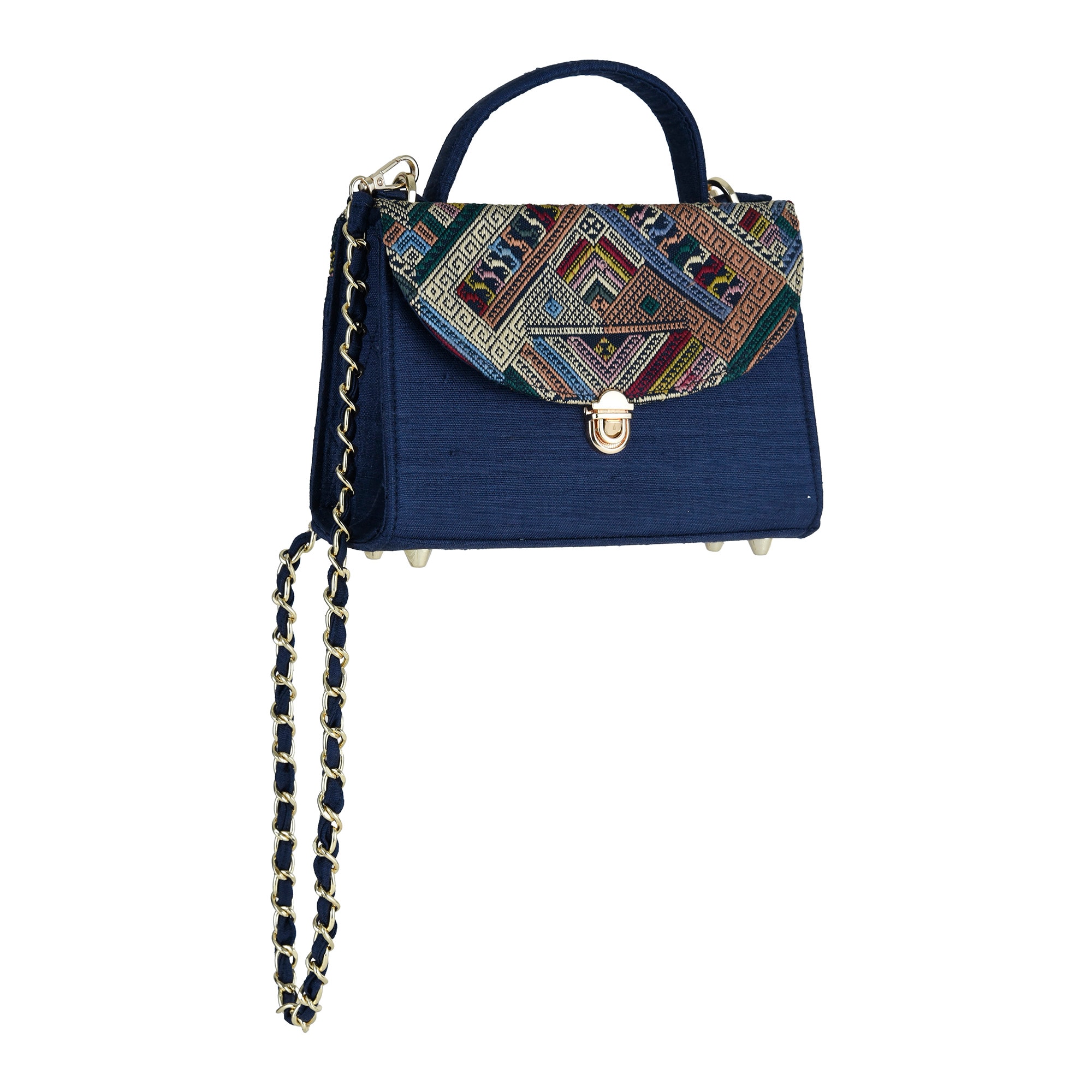 Motif flap handbag with handwoven geometric tribal pattern; Starting price: ₹15,000. Motif flap handbag with handwoven geometric tribal pattern; Starting price: ₹15,000.