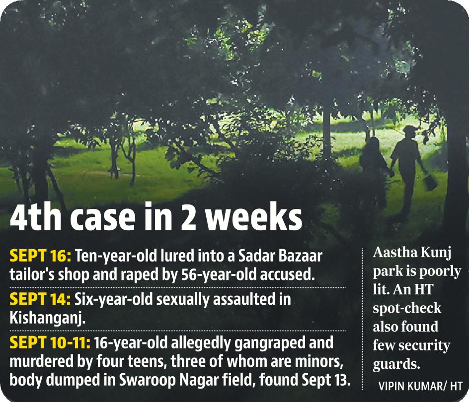 The gang rape at Aastha Kunj park is the 4th such case in two weeks (HT Graphic) The gang rape at Aastha Kunj park is the 4th such case in two weeks (HT Graphic)