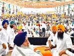 Shiromani Akali Dal president Sukhbir Singh Badal along with his senior leadership during Punjab Bachao Campaign rally in Fatehgarh Sahib.