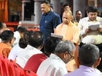Chief minister Yogi Adityanath listening to grievances of people at Janata Darshan in Gorakhpur on Thursday morning. (Sourced) Chief minister Yogi Adityanath listening to grievances of people at Janata Darshan in Gorakhpur on Thursday morning. (Sourced)