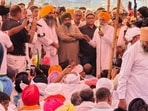 Earlier in the day, local police detained several farmer leaders and office-bearers of farmers’ unions across the state to prevent them from joining the dharna. (HT Photo)