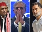 Samajwadi Party (SP) chief Akhilesh Yadav, Chief Election Commissioner Gyanesh Kumar and Leader of the Opposition Rahul Gandhi. 