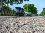 Noida, India-August 09, 2026:Due to continuous rain for the last few days, many area roads of Noida have been damaged, in Noida, India, on Sunday, August 09, 2026. (Photo by Sunil Ghosh / Hindustan Times) (HT Archive)