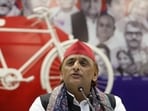 Samajwadi Party national president Akhilesh Yadav at a press conference at the party office in Lucknow on Wednesday. (Deepak Gupta/HT Photo)