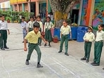 Students of Government school playing in ground in games period during the school hours, in Ludhiana. (HT Photo)