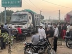 The three were travelling on a railway bridge near Ajayabpur on Tuesday night, with one of the teenagers riding the motorcycle and the other two as pillion riders, police said. (HT Photo)