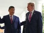 US President Donald Trump and Chinese President Xi Jinping at the White House on Thursday.(AP Photo/Jacquelyn Martin)