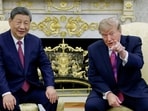 US President Donald Trump meets Chinese President Xi Jinping in the Oval Office at the White House in Washington. 