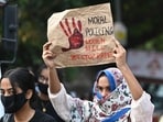 Students of Lady Shri Ram College take part in a protest march near the college, raising concerns over women’s safety following the alleged gang rape of a 17-year-old girl at Aastha Kunj Park near Kalkaji, on Wednesday.