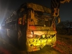 The bus was carrying 35 passengers from Delhi’s Kashmere Gate to Mahoba when it caught fire near Dayanatpur village in Jewar.