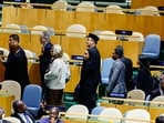 Delegates walk out as Israel's Prime Minister Benjamin Netanyahu addresses the 81st United Nations General Assembly at UN headquarters in New York City on September 24.