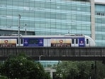 A Mumbai Metro train displaying the National Stock Exchange (NSE) logo ahead of the exchange's planned initial public offering (IPO) in Mumbai