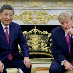 US President Donald Trump meets Chinese President Xi Jinping in the Oval Office at the White House in Washington. 