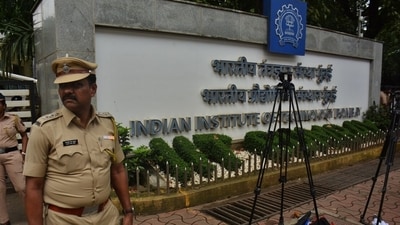 Following the reported suicide of a Btech student at IIT Bombay in Mumbai, heavy police security was deployed on the IIT Bombay campus on Tuesday. (Praful Gangurde)