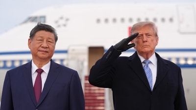 President Donald Trump and China's President Xi Jinping participate in an arrival ceremony at Joint Base Andrews. (AP Photo) President Donald Trump and China's President Xi Jinping participate in an arrival ceremony at Joint Base Andrews. (AP Photo)