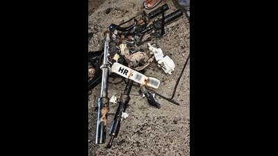 Police said the truck was travelling at an estimated 80-90 kmph and did not slow down after hitting the motorcycle on the narrow road. (HT)