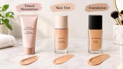 Tinted moisturiser vs foundation vs skin tint (AI Generated) Tinted moisturiser vs foundation vs skin tint (AI Generated)
