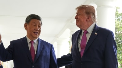 US President Donald Trump and Chinese President Xi Jinping at the White House on Thursday. (AP Photo/Jacquelyn Martin)