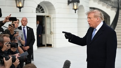 US President Donald Trump speaks to the media after stepping off Marine One on the South Lawn of the White House. (AFP) US President Donald Trump speaks to the media after stepping off Marine One on the South Lawn of the White House. (AFP)