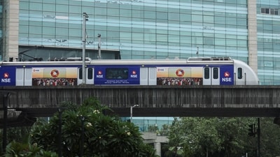 A Mumbai Metro train displaying the National Stock Exchange (NSE) logo ahead of the exchange's planned initial public offering (IPO) in Mumbai (REUTERS)