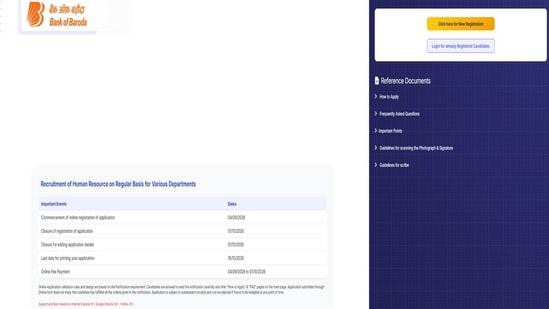 Bank of Baroda Recruitment 2026: Registration date for 1100 Wealth Executive and Credit Analyst posts extended