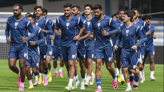 India footballers during a training session ahead of their friendly against Panama, in Bengaluru. (PTI)